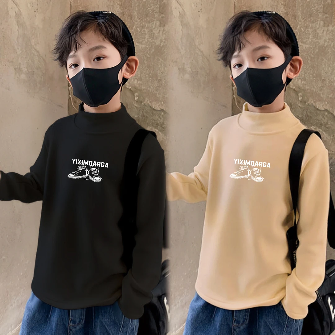 【2件装】男童双面德绒儿童打底衫半高领中大童秋冬新款保暖内衣t恤