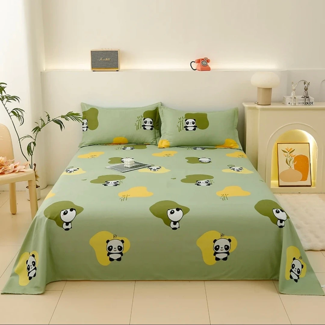 【熊猫假日双人床单】加厚网红印花双人床单200*230cm（±5厘米） .