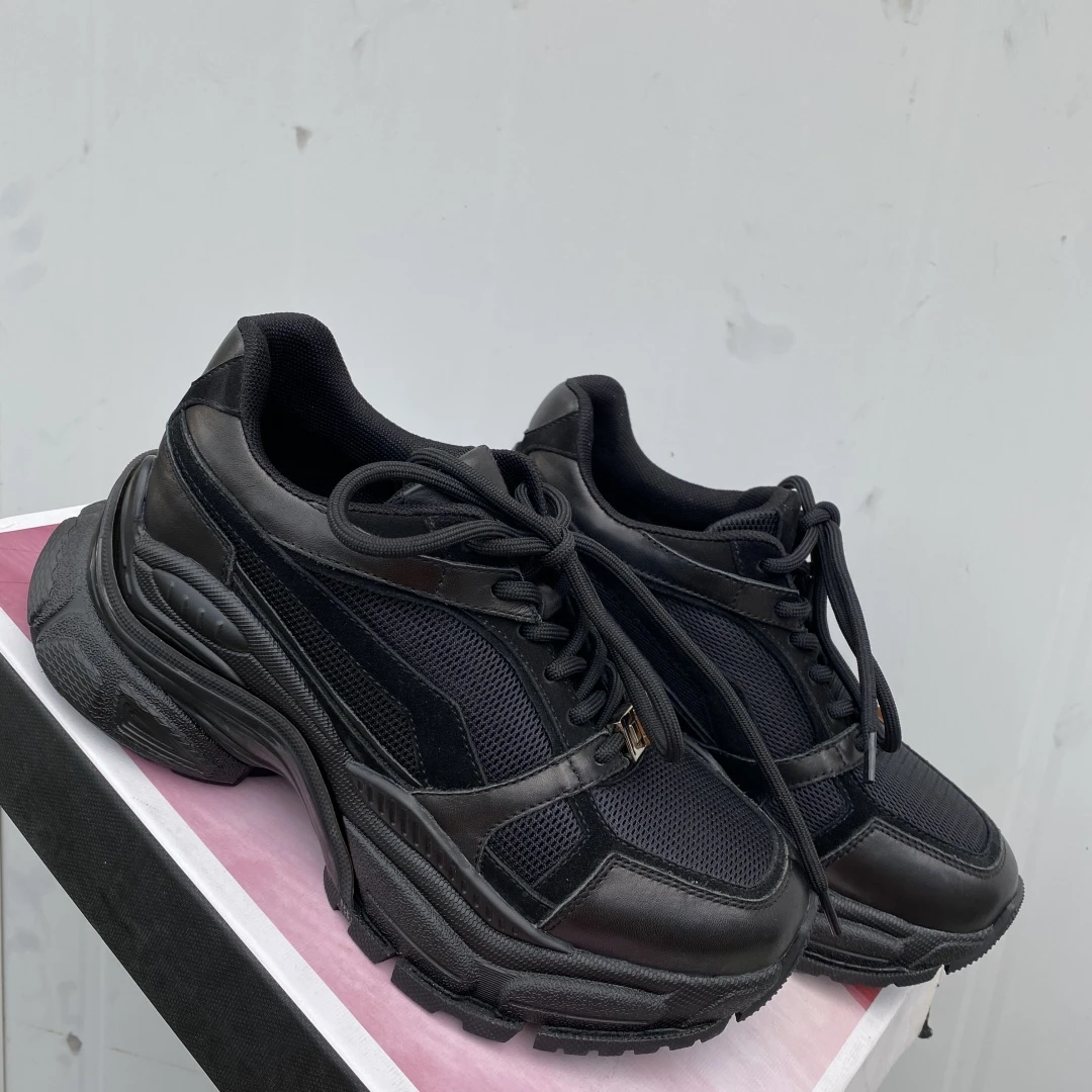 明星同款拼色真皮老爹鞋女轻便休闲系带运动鞋女鞋