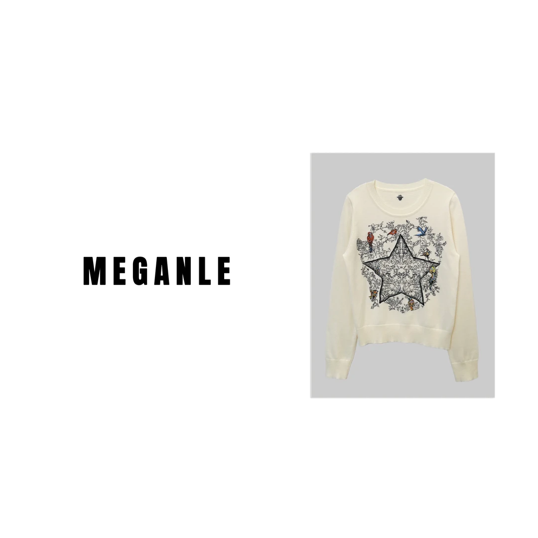 【MEGANLE】秋冬重工刺绣五角星针织套头上衣2023180