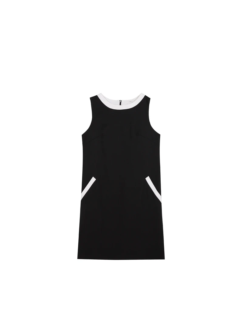 【千金感】MEGANLE  简约高级黑白拼色无袖背心连衣裙2024166