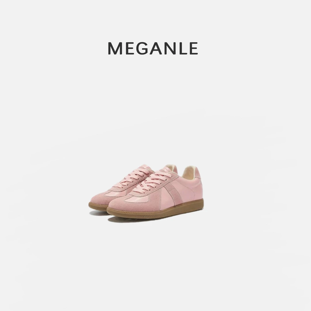【MEGANLE】复古拼色轻便舒适圆头休闲板鞋系带德训鞋PX024019