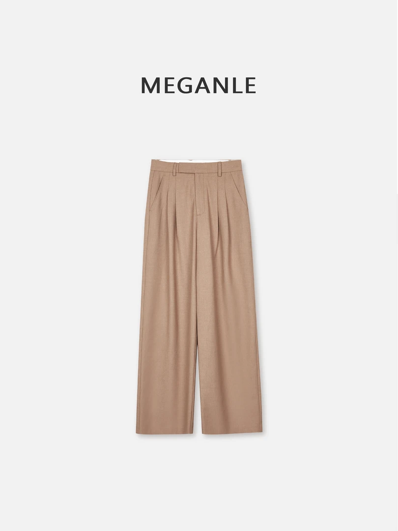 【MEGANLE】闪闪裤 百搭休闲宽松双褶位高腰阔腿西装长裤2024464