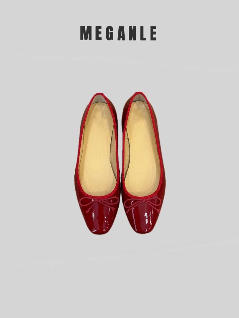 【MEGANLE】法式复古漆皮亮面芭蕾舞浅口单鞋平底鞋PX024011
