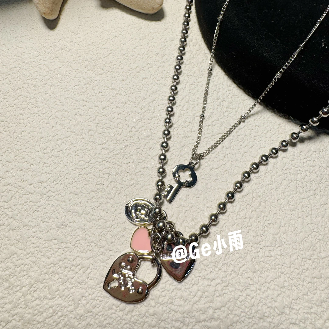 铜合金项链 【SEJ-10】心形锁圆珠多层次项链
