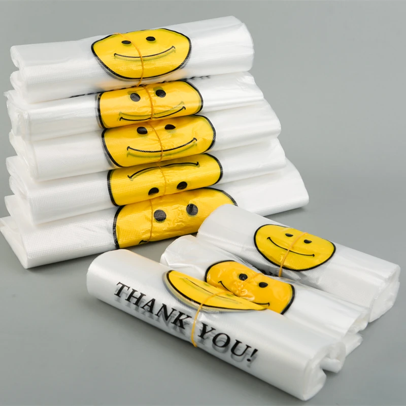 笑脸袋透明塑料袋定做超市购物袋水果袋外卖打包食品袋马夹背心袋