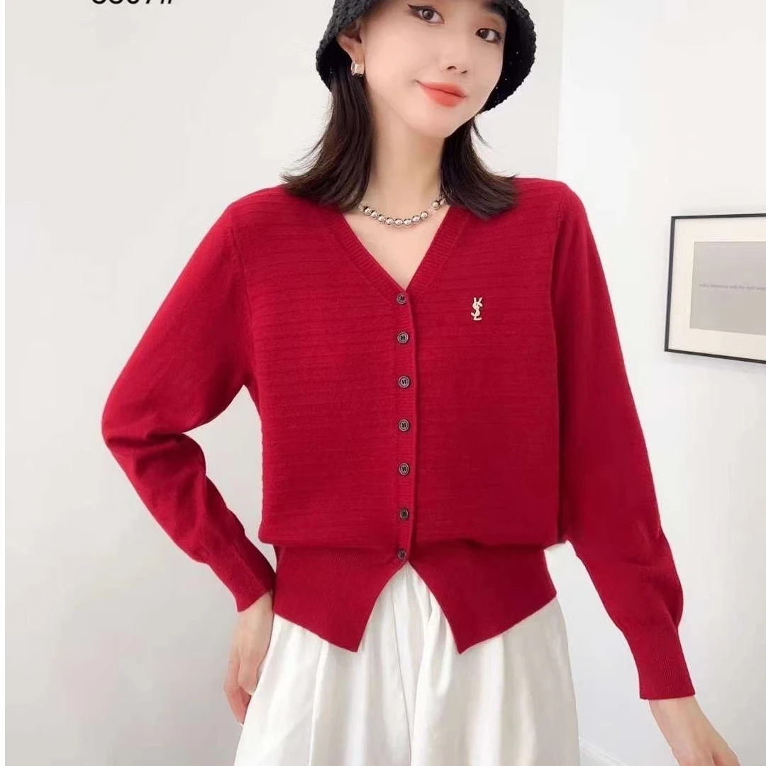 2024秋季新款针织开衫长袖V领纽扣显瘦高级感时尚洋气上衣3307