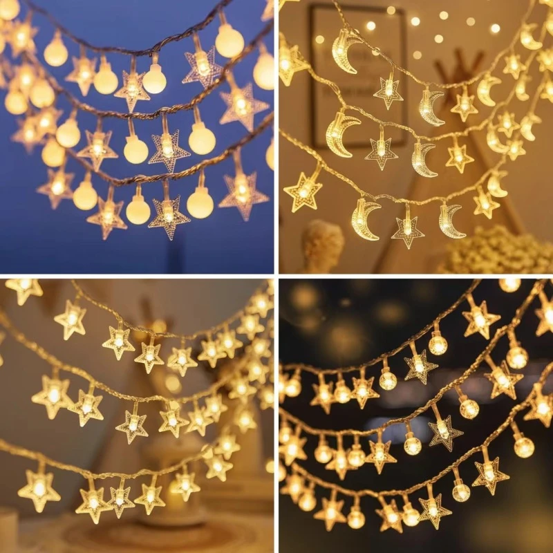 创意星星灯串生日露营摆摊装饰灯房间氛围灯庭院户外防水装饰灯