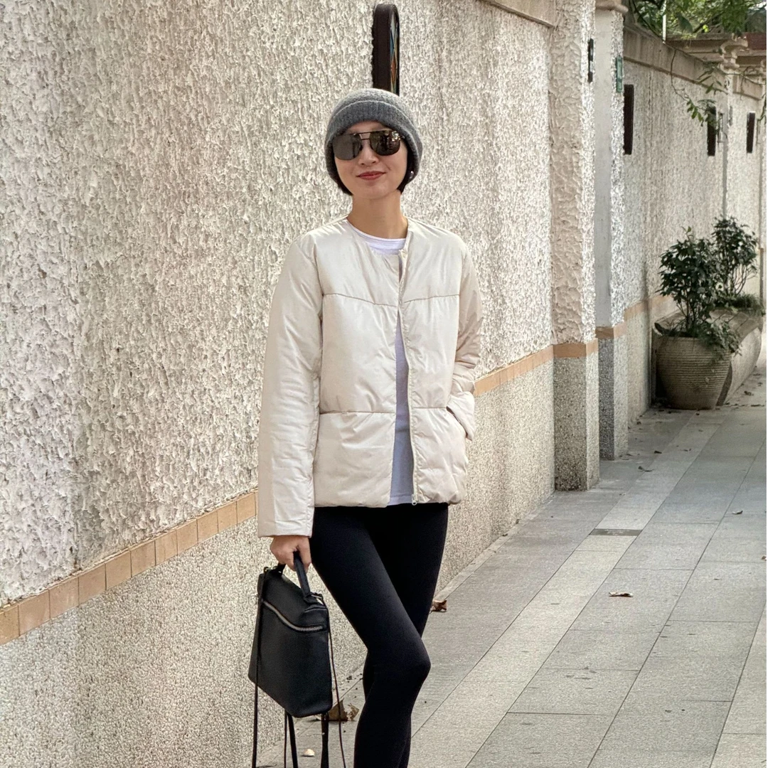 （YY推荐）米兰女郎 时尚休闲百搭女款圆领简约纯色常规款羽绒服