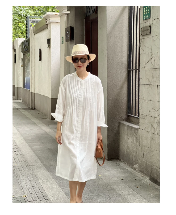 （YY推荐）无忧荔枝休闲宽松百搭设计感文艺长袖透气洋气女士连衣裙