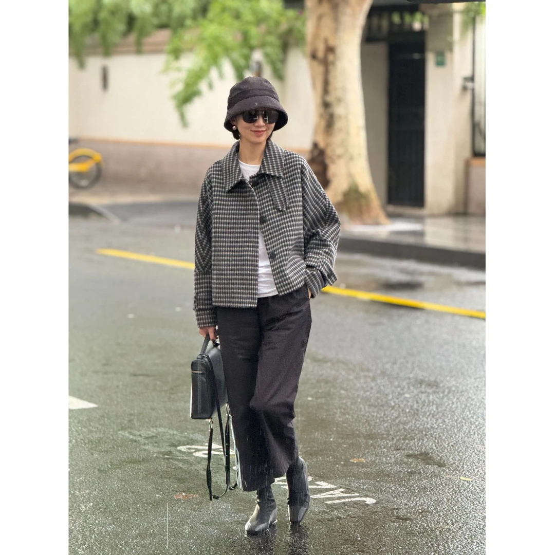 （YY推荐）云朵慕斯长袖春秋休闲宽松格子洋气百搭女士羊毛大衣