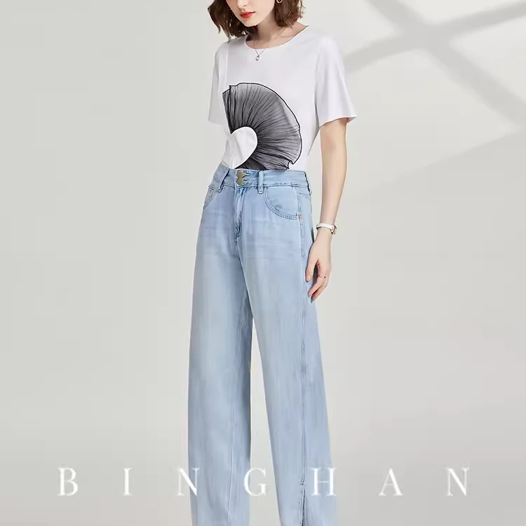 炳瀚原创大码女装阔腿牛仔裤女夏季2024年新款裤子BH223WZK10760
