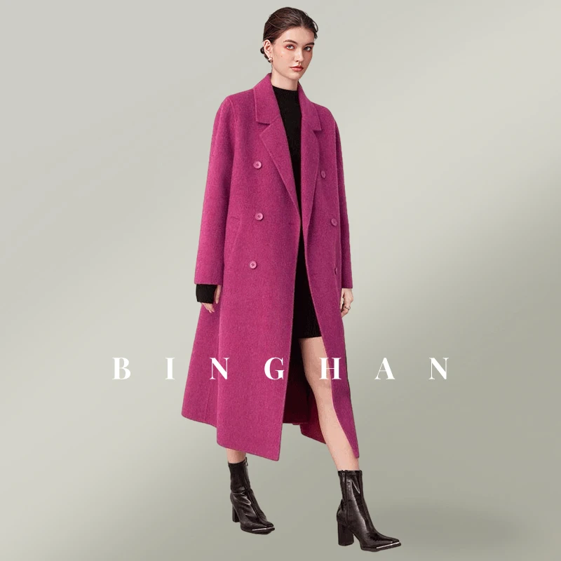 炳瀚原创大码女装2024冬季胖mm红色双面毛呢大衣外套BH423RN12050