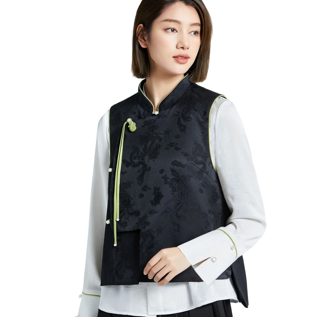 炳瀚原创2024大码女装中式改良简约高级感马甲BH124WZM13305