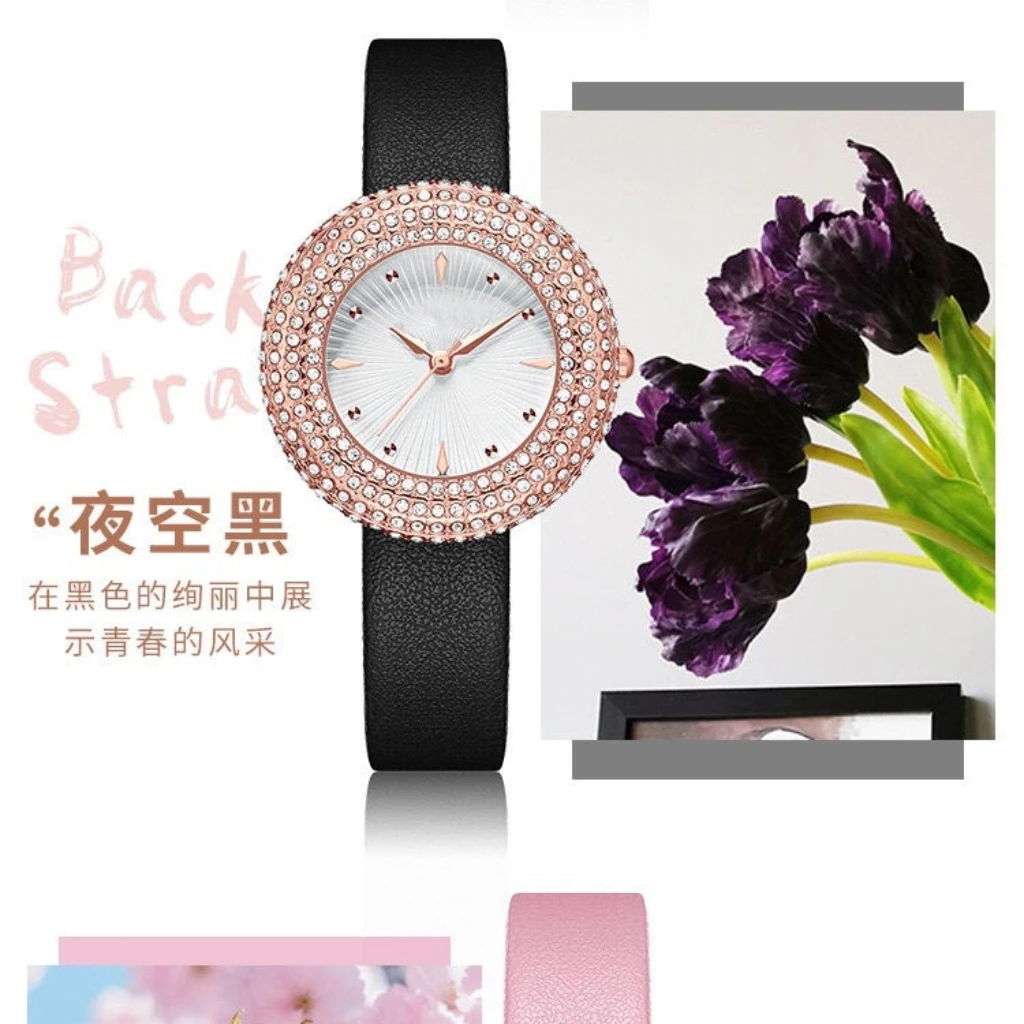 时尚精致简约清新黑色女士轻奢气质腕表-蔷薇之花