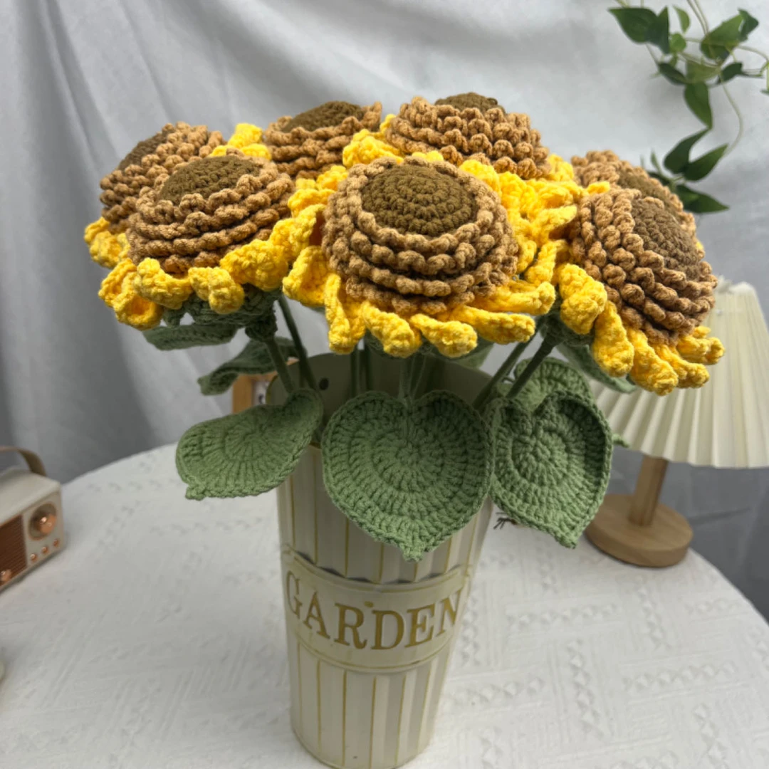 手工钩织【向日葵】教师节创意送礼成品毛线花束