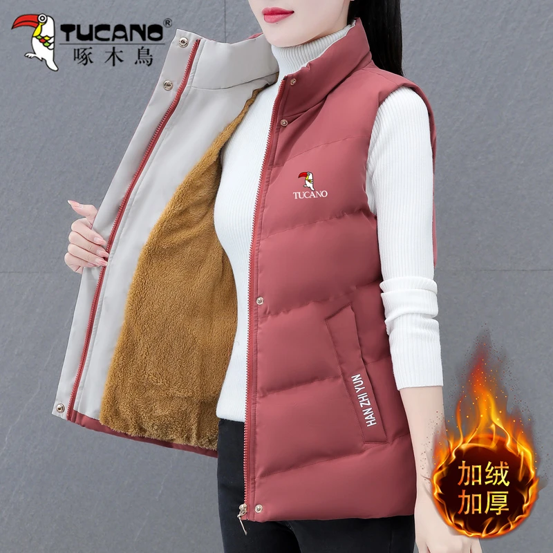 啄木鸟冬季女士马甲加绒加厚2023年新款中年妈妈洋气短款马夹外套