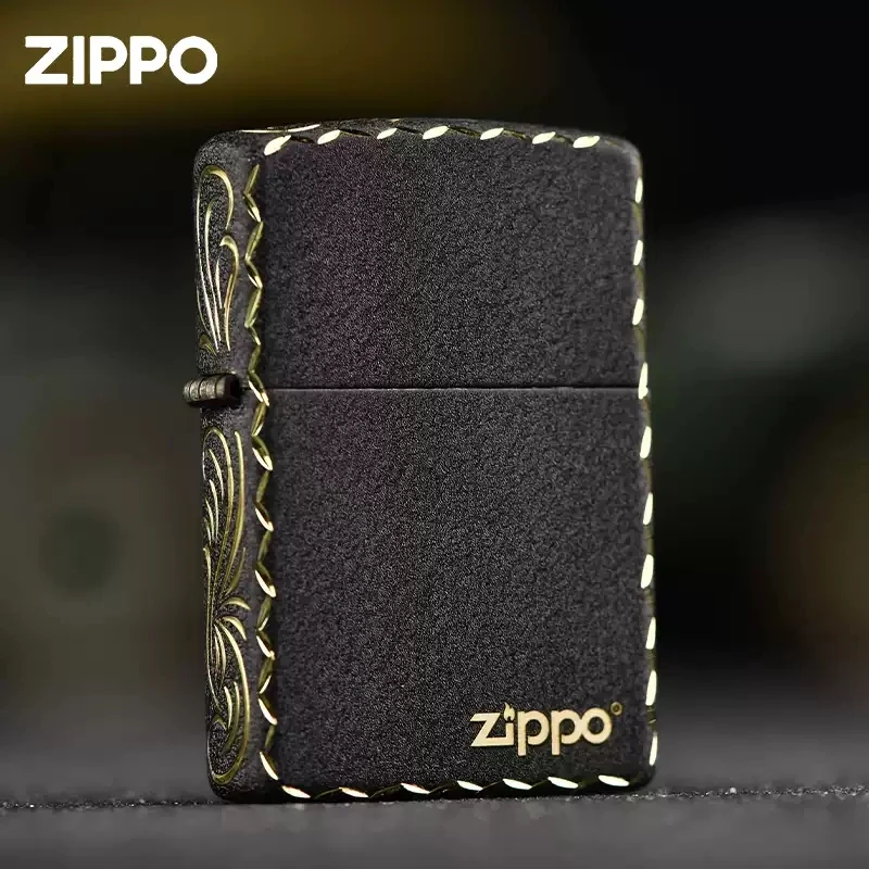 ZIPPO黑裂漆咬边右下标正品打火机男士个性金色防风原装DY0007ZB