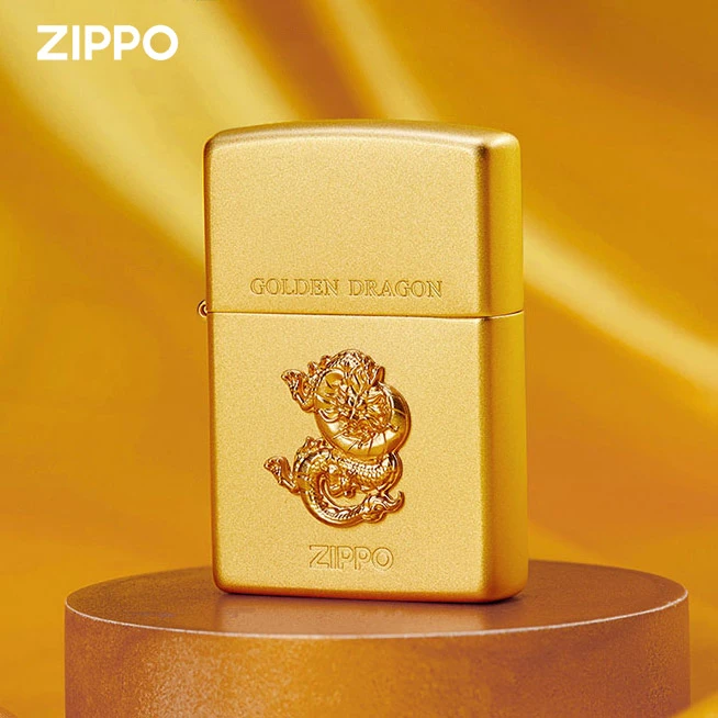 ZIPPO福运金龙镀金贴章龙年礼物男士可爱个性金色防DY9902TZ