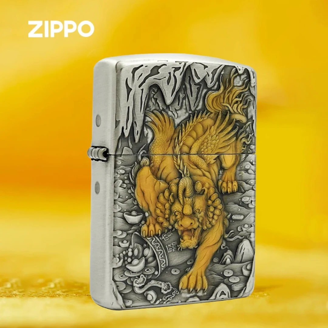 ZIPPO/之宝鎏金盔甲双面貔貅官方正品打火机银色防风立体DYJ1