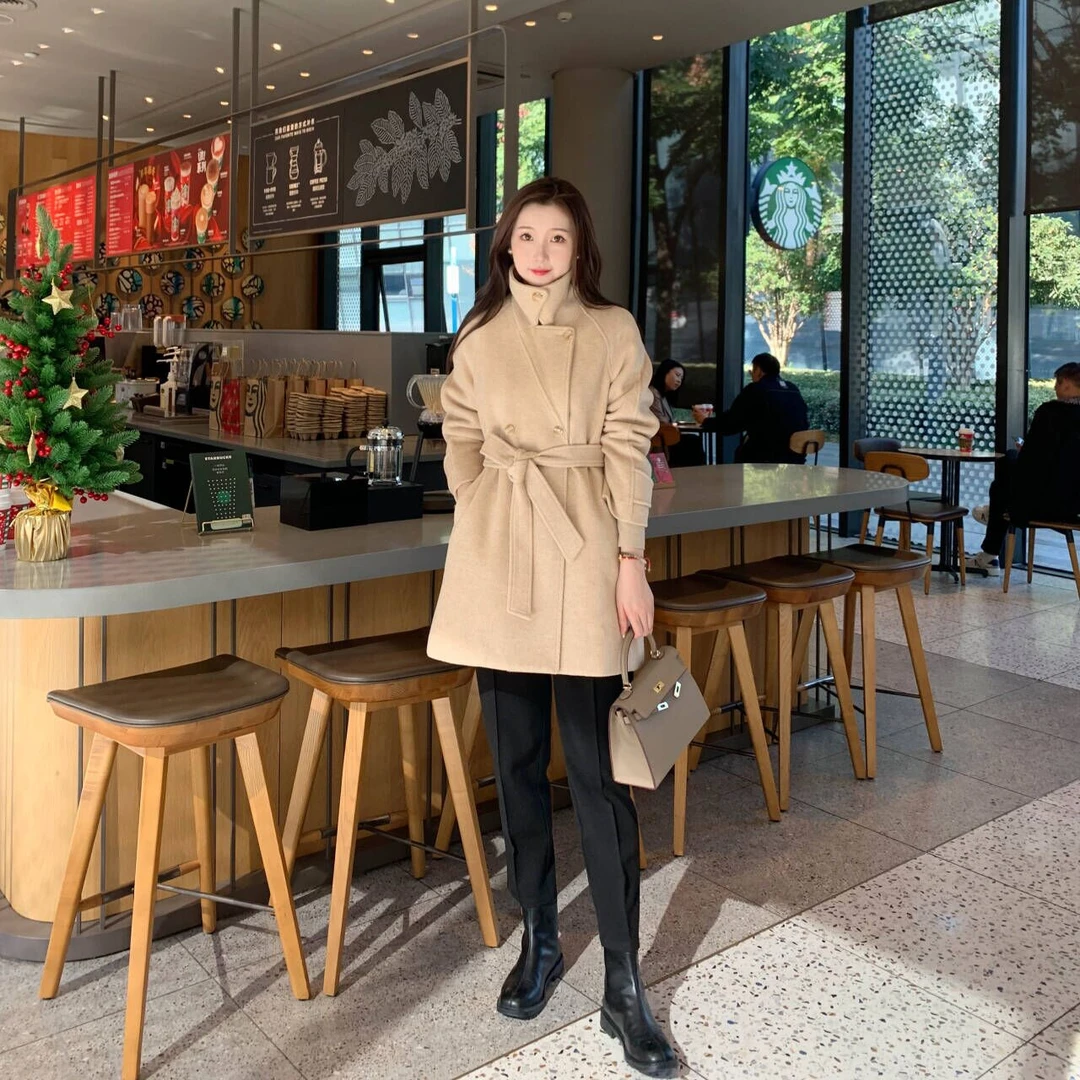 铂金羽绒大衣 韩国羊毛呢新国标90%白鸭绒羽绒服外套YRF116/3