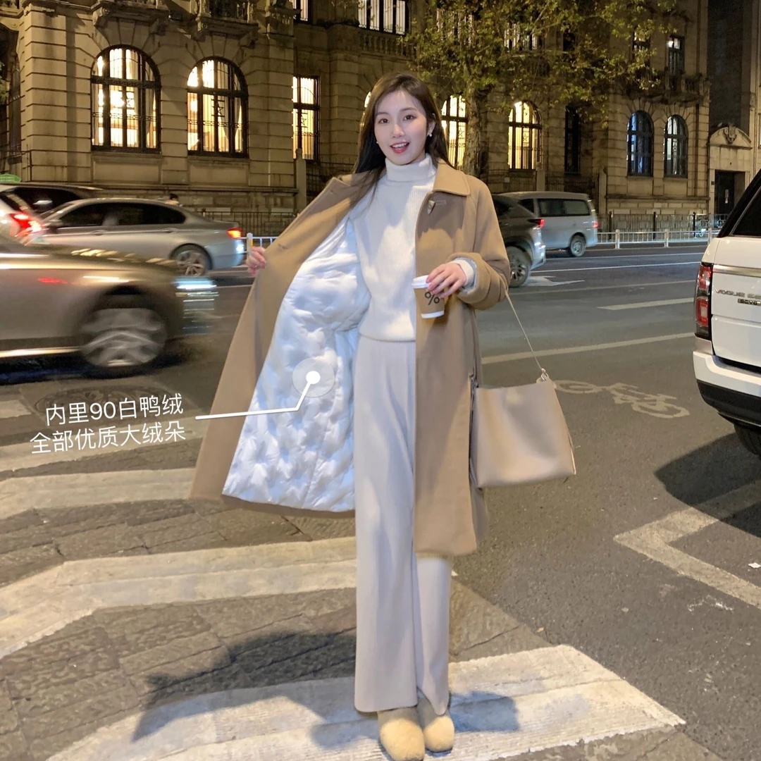 年底清【提拉米苏90白鸭绒加厚保暖大衣款休闲羽绒服中长款YRF72/3