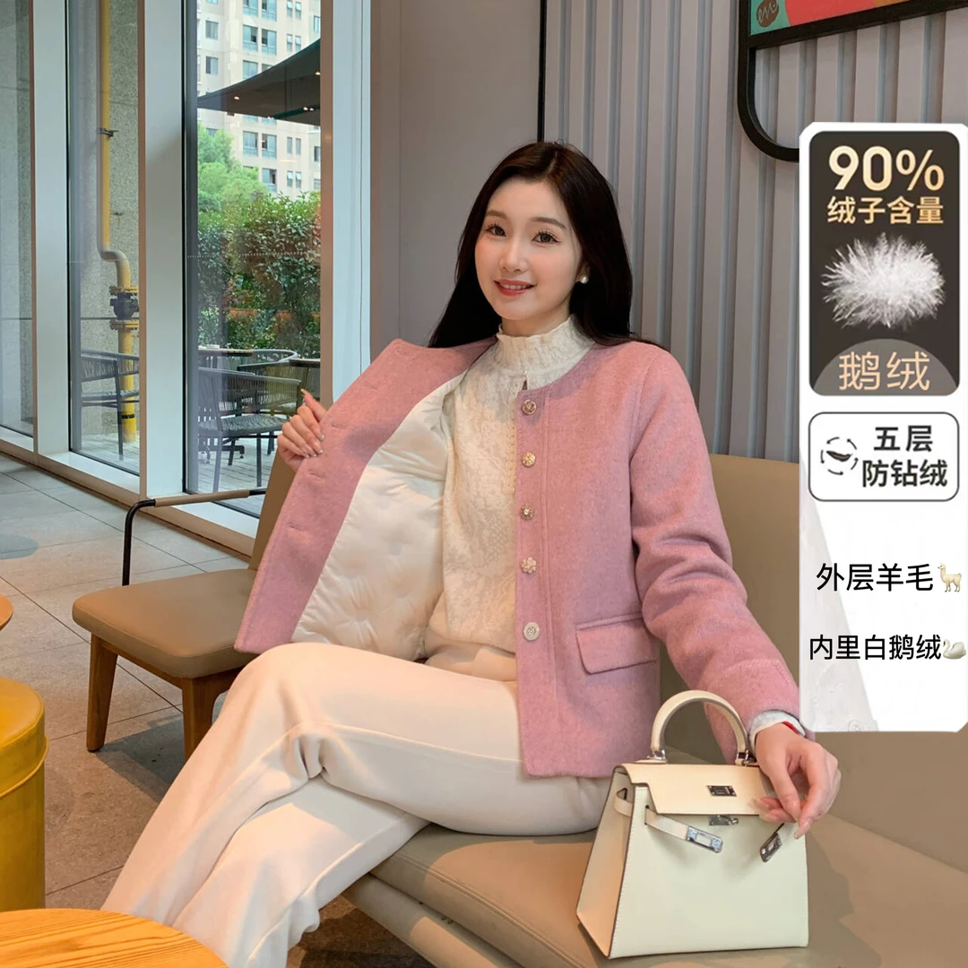 Candy Cloud清倾城  90%白鹅绒含羊毛小香毛呢外套鹅绒服YRF144/3