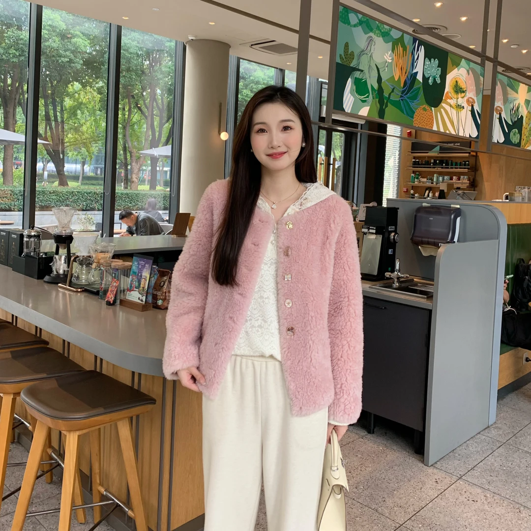 Candy Cloud清 千金 高奢100%绵羊毛皮草一体秋冬外套WT114/3