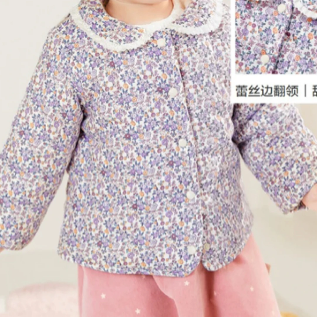 灰姑娘紫色碎花加棉女童