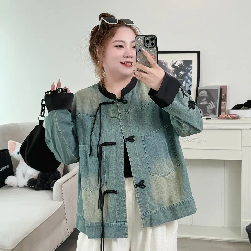 芙翠玉簪 / 重工国风款刺绣牛仔外套8468花契200斤胖mm休闲时尚