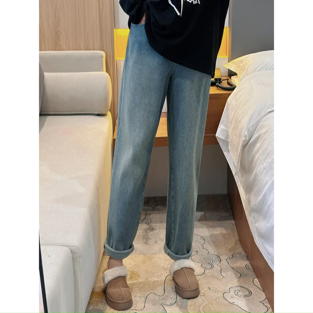 深海之谜 / 重工北极绒加厚牛仔老爹裤6584花契200斤胖mm冬季减龄