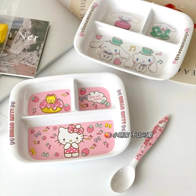 一人食卡通三格盘密胺餐盘分格成人儿童早餐盘子分隔水果羊排托盘