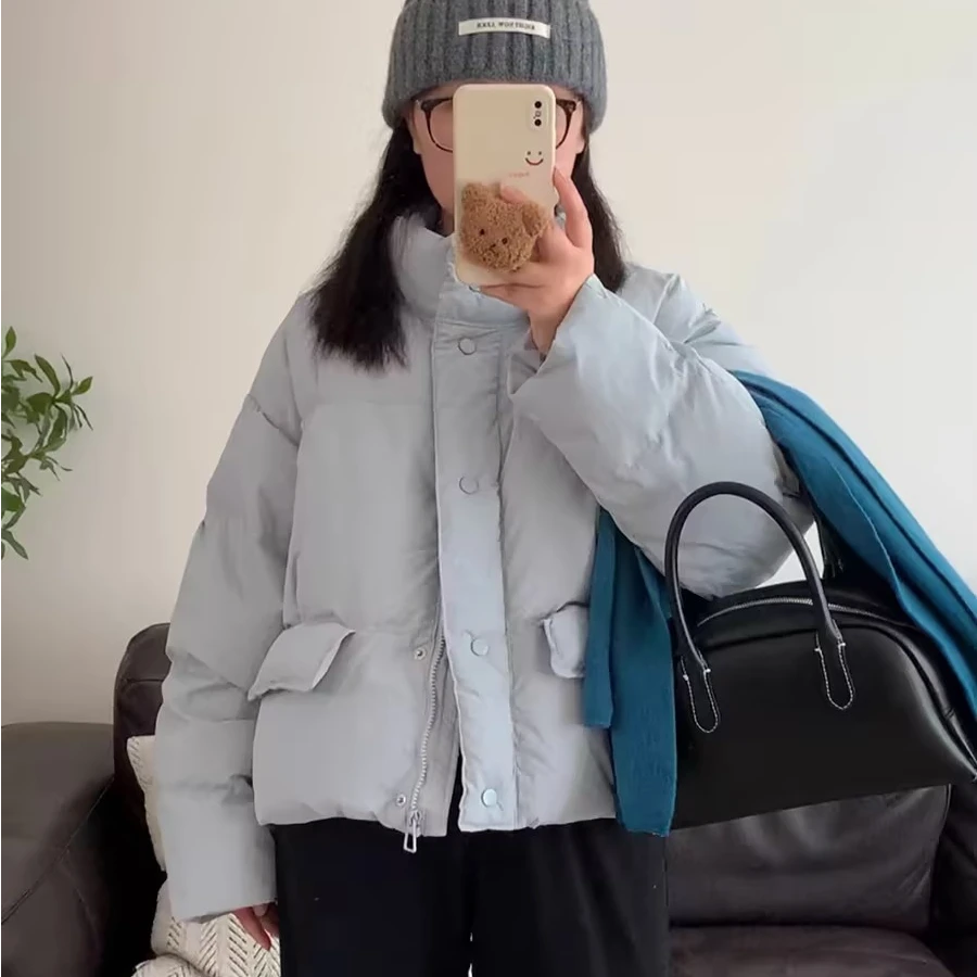 韩系立领羽绒服女短款小个子时尚保暖洋气小白鸭绒长款立领羽绒服