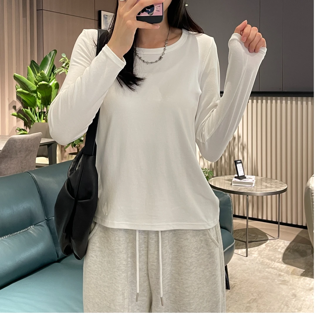 伊丽莎白•琼斯白色内搭打底衫女秋冬外穿圆领长袖T秋款白色t恤