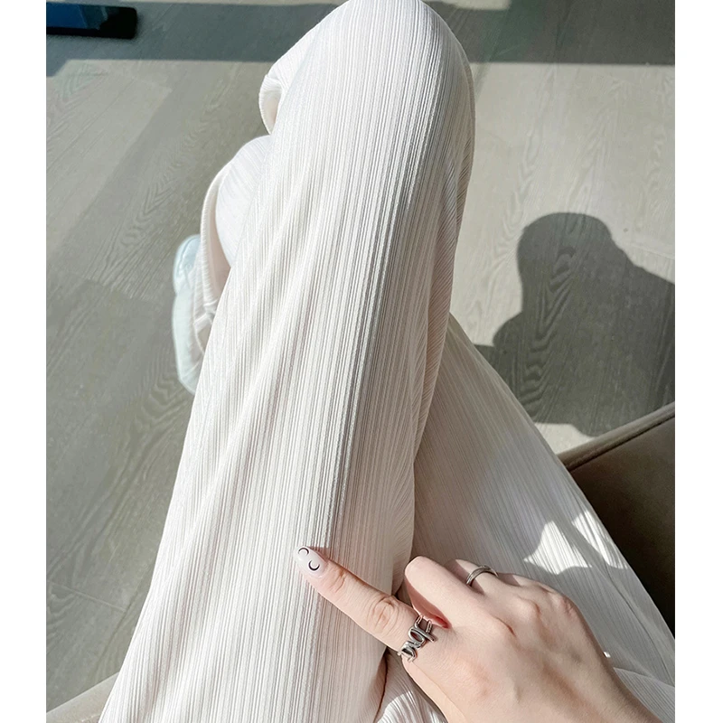裤子女夏季冰丝休闲宽松阔腿直筒小个子防晒裤长裤薄款高腰垂感