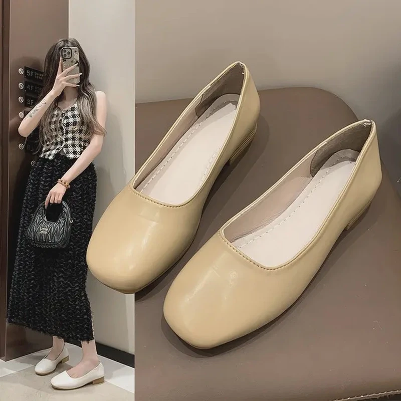 【Z2024】PU方跟方头橡胶一脚蹬单鞋浅口低跟(小于3cm)低帮鞋玛丽珍