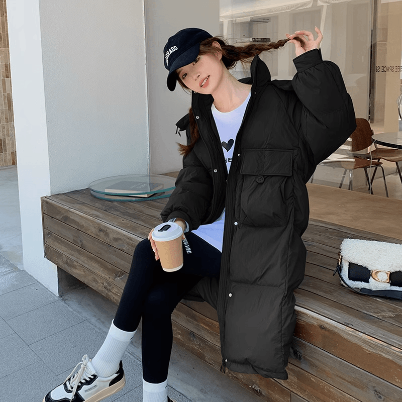 半粒扣白鸭绒羽绒服女2024冬装反季收腰长款韩版宽松百搭显瘦加厚