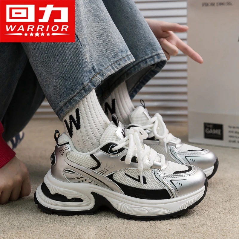 回力学生小白厚底老爹鞋女运动2024新款夏季网面透气休闲百搭跑步