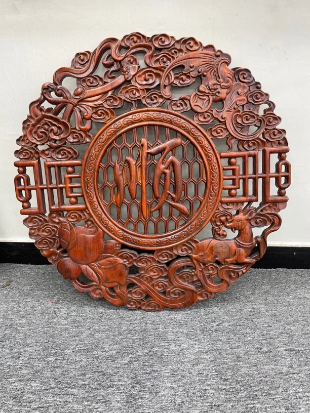 东阳木雕 直径80cm 福禄寿喜 顺 香樟木实木雕刻挂件（加厚款）