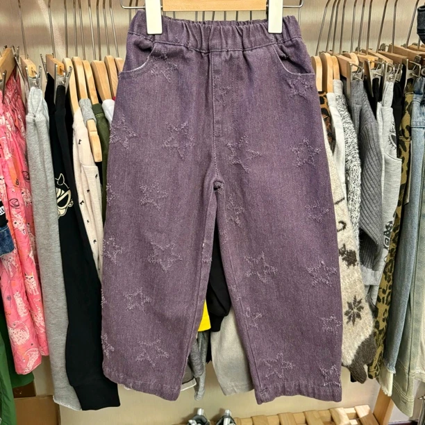有有家·紫色星星牛仔超百搭休闲宽松直筒阔腿裤