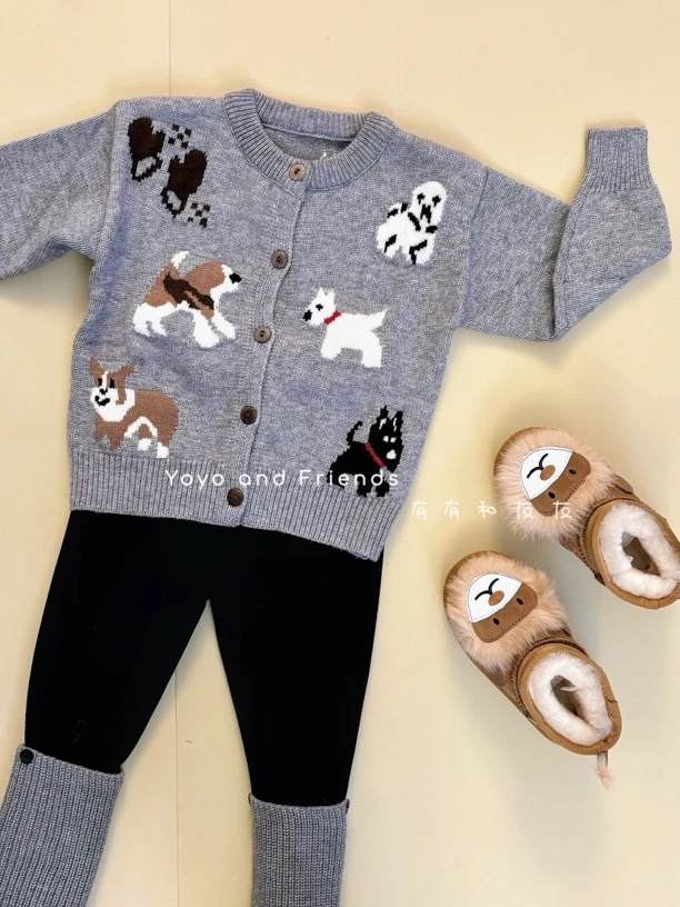有有家·高品质男女童秋冬款针织卡通开衫小狗洋气可爱毛衣外套249