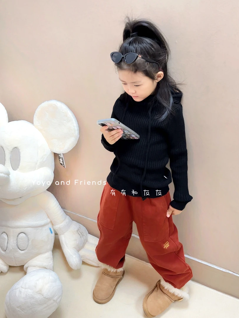 有有家·高品质儿童冬季韩版坑条弹力加厚基础百搭连帽针织毛衣293