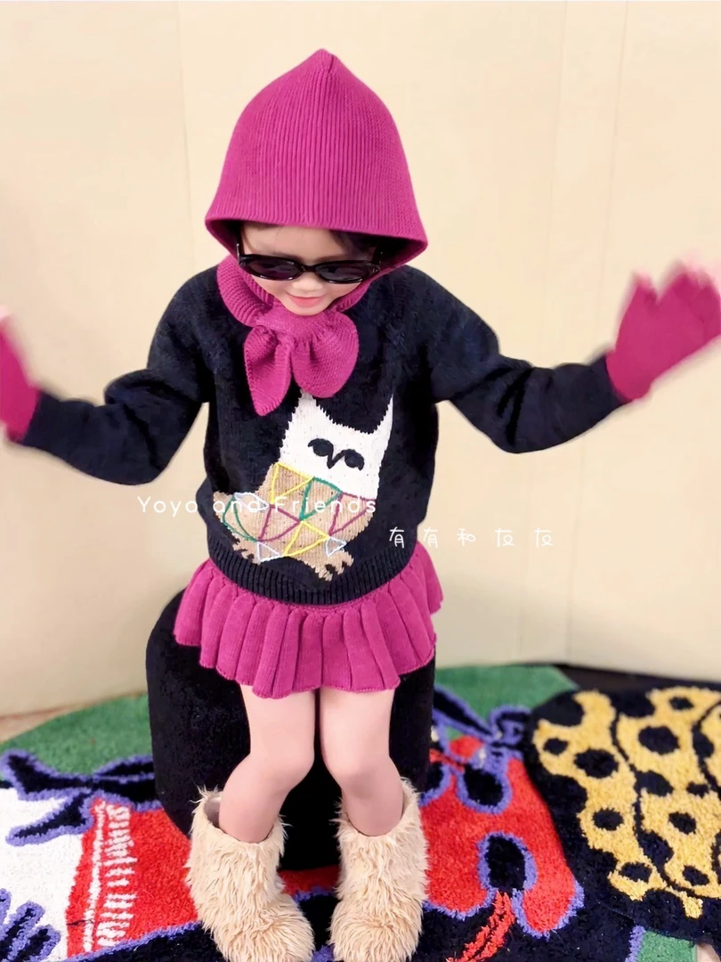 有有家·儿童高品质秋冬重工刺绣猫头鹰卡通毛衣套高头针织衫265