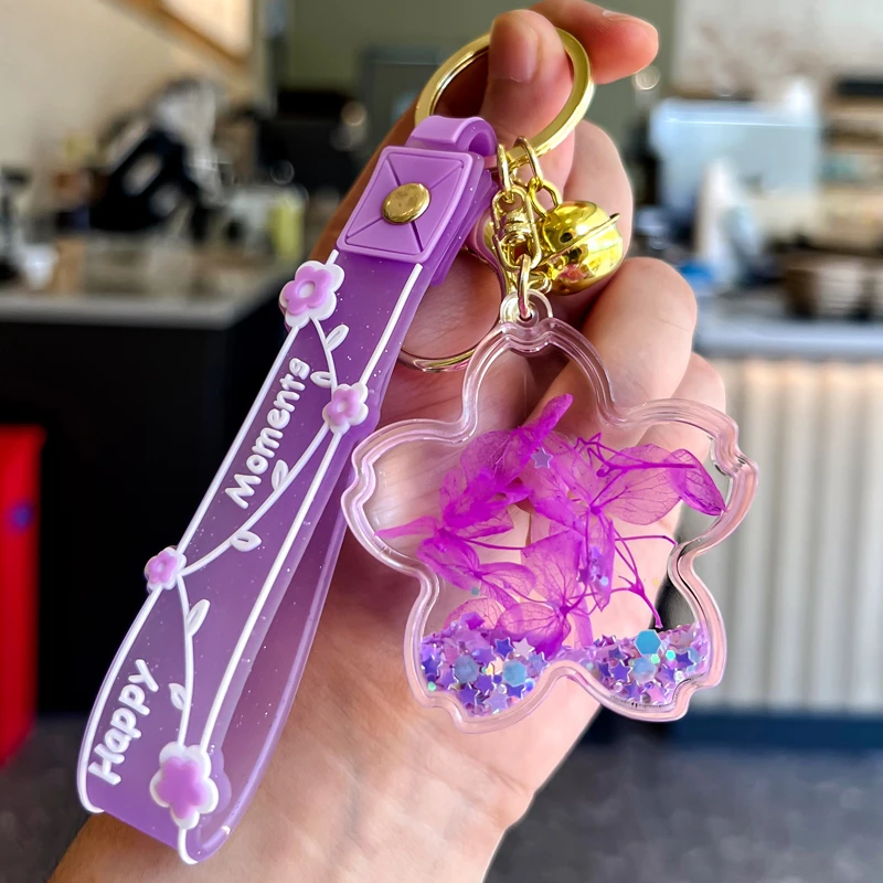 樱花永生花流沙钥匙扣链圈2025新款精致少女心学生书包包礼品挂件