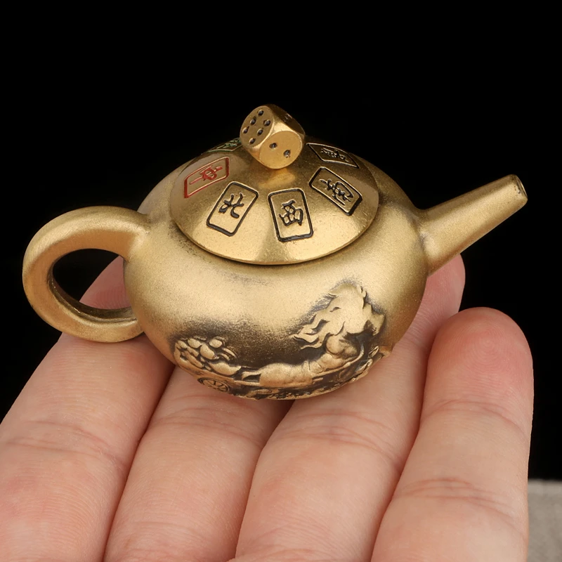 黄铜把把壶小茶壶手把件旋转创意解压摆件趣味装饰小礼品高档