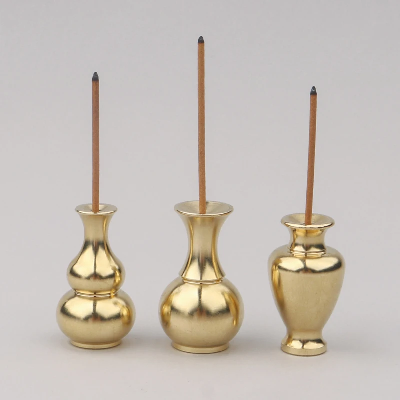 黄铜如意花瓶香插香座香托家居装饰摆件创意小号净水瓶葫芦线香插