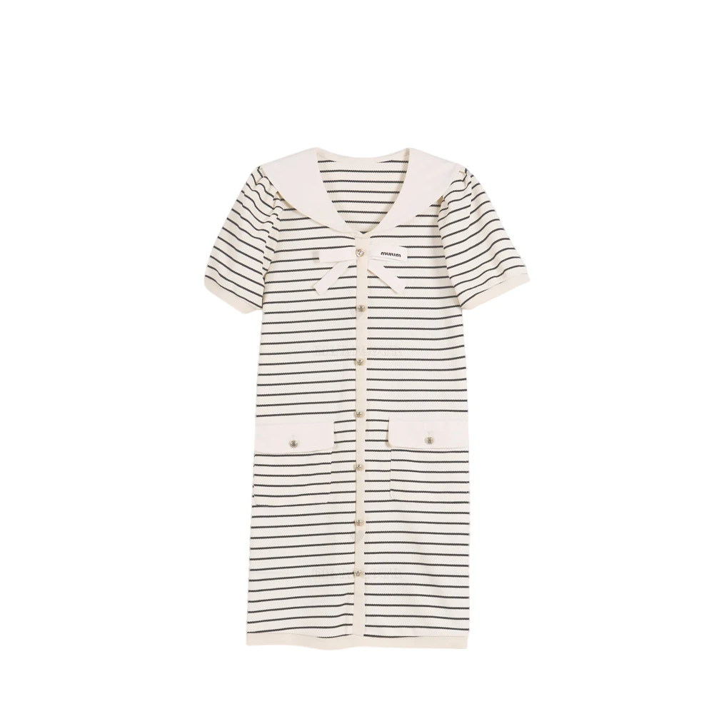 新款时尚学院风条纹休闲连衣裙8951388