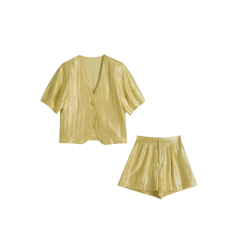 【封后轻奢设计】夏季新款鎏光时尚高级感上衣+短裤套装8861335