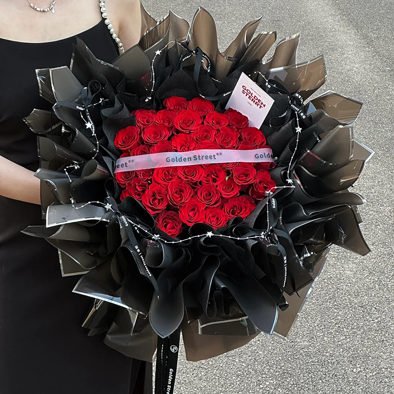 高级感金边半透明银离子雾面防水果冻水光膜花束包装纸包花材料op