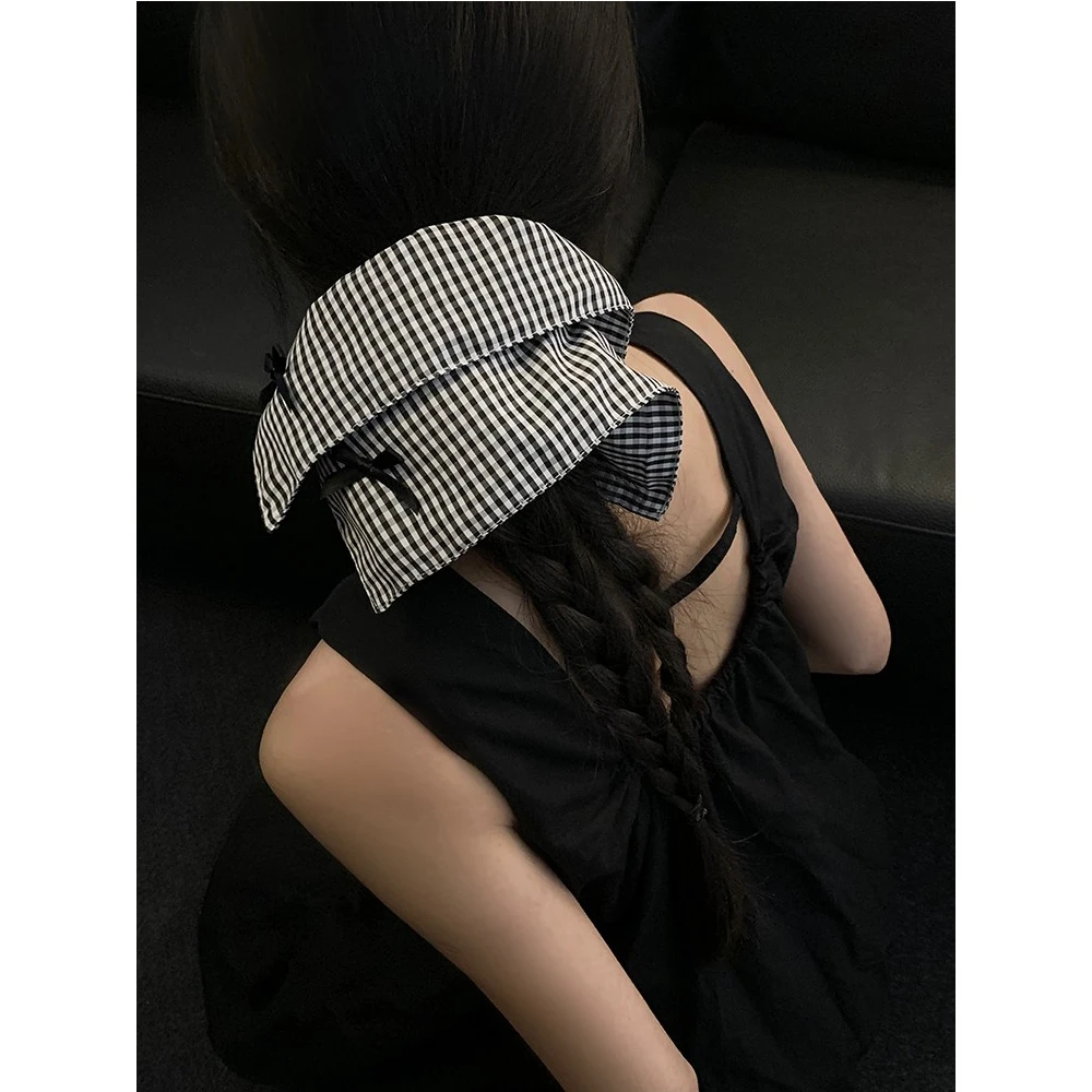 芭蕾美学~黑色格子气质方巾大肠发圈女百搭高级感超大头绳发饰